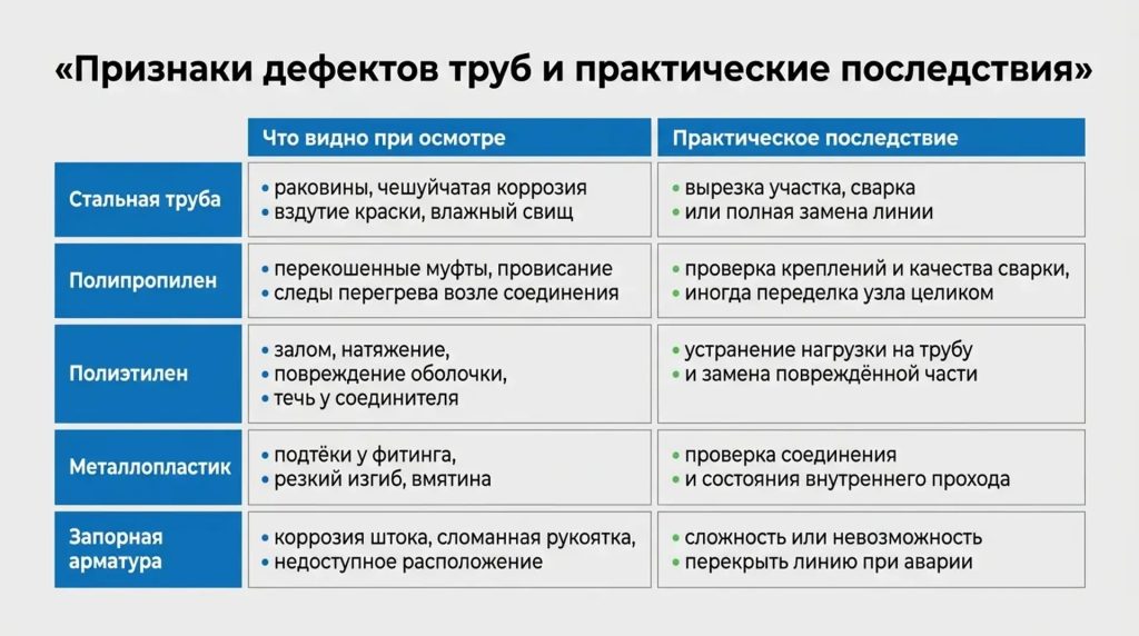 Признаки дефектов труб и практические последствия